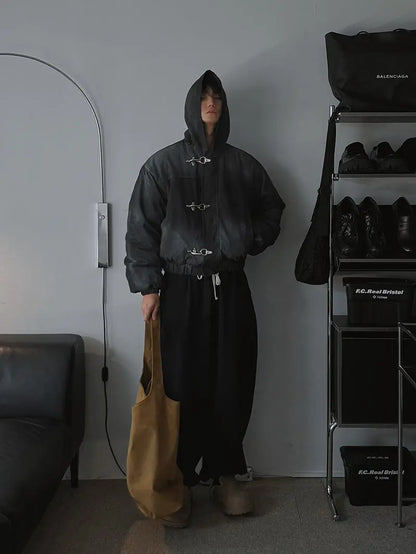 American Fashion Snap Fastener Loose Coat High Street Oversized Hoodie Y2k Retro Harajuku Punk Button Jacket Men Clothing