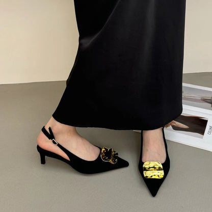 SUOJIALUN 2026 Summer New Brand Women Sandal Fashion Buckle Ladies Elegant Dress Slingback Shoes Thin High Heel Pointed Toe Pump