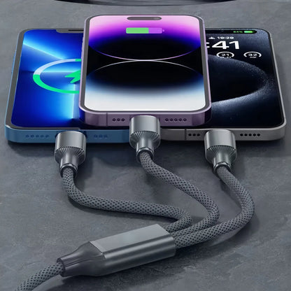 120W 3 In 1 Fast Charging Cable 3A For iPhone15 14 13 12 11 X Pro Max Micro USB Type-C Phone Charger USBC Data Cable 1.2M