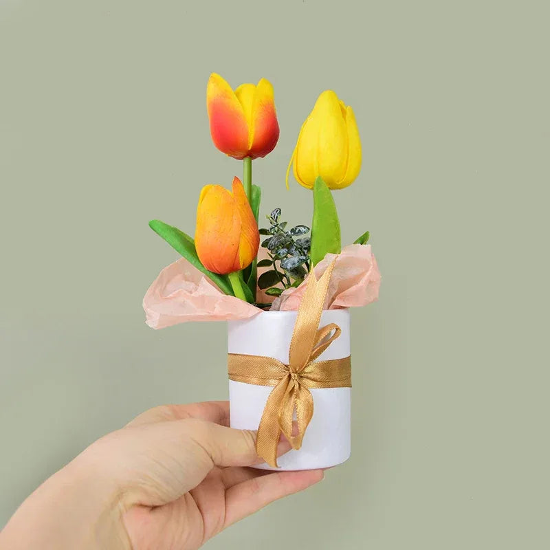 4Pcs Mini Flower Box Portable Round Rose Bouquet Bucket Boxes Wedding Party Table Decoration DIY Gift Packaging Valentine's Day