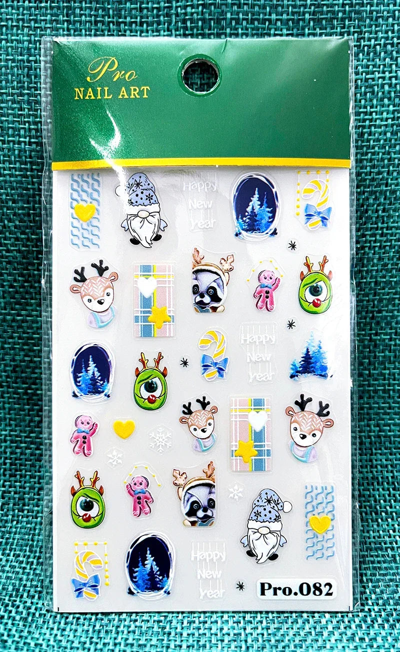 1pc Christmas Nail Art Stickers 5D Winter Holiday Themed Nail Decor Santa/Snowflakes/Christmas Trees/Gingerbread Nail Supplies *