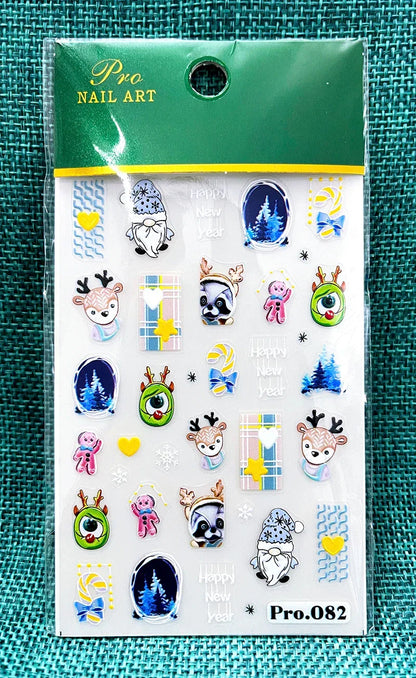 1pc Christmas Nail Art Stickers 5D Winter Holiday Themed Nail Decor Santa/Snowflakes/Christmas Trees/Gingerbread Nail Supplies *