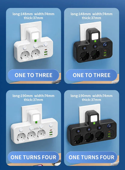 EU AC Plug Power Strip Wall Mounted Independent Switch Multitap Socket Network Filter With USB Charging Network Filter Adapter