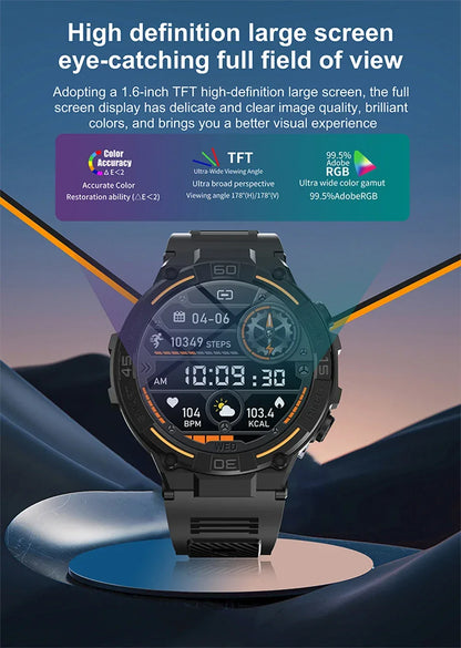 2025 New Sport Smart Watch Men 360*360 HD Screen Flashlight Health Monitoring IP68 Waterproof Heart Rate BT Call Smartwatch Man