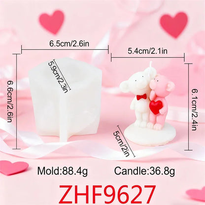 Couple Bear Candle Mold Couple Embrace Bear Silicone Mold 3D Teddy Bear Candle Making Mold for Valentine's Day Birthday Gift