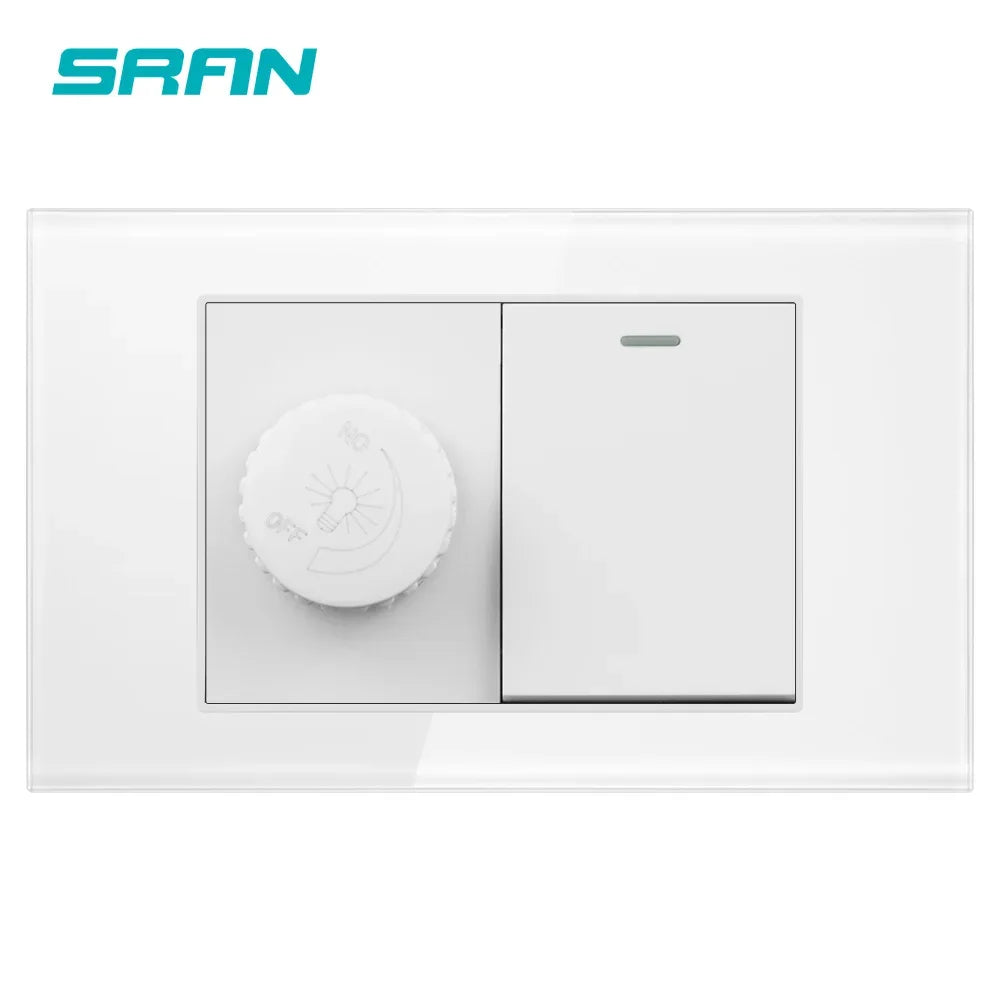 SRAN EU BR AU US standard Dimmer switch and 1 gang switch 16A Wall switch for home improvement tempered glass panel 118*72mm