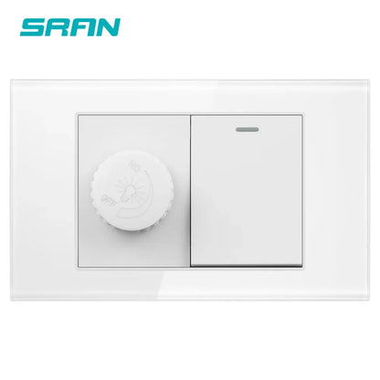 SRAN EU BR AU US standard Dimmer switch and 1 gang switch 16A Wall switch for home improvement tempered glass panel 118*72mm