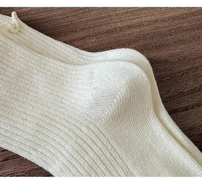 Korean Fashion Lace Lolita Calf Sock for Kids Girl Beige Black Color Ruffle Bow Children Calf Sock Spring Autumn Cotton Sock
