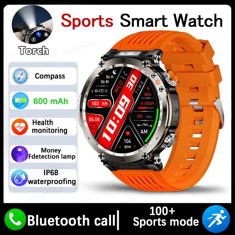 2026 New Outdoor Sports Smartwatch Men Compass 600mAh LED Flashlight Bluetooth Call 3ATM Waterproof Smartwatch For Android iOS