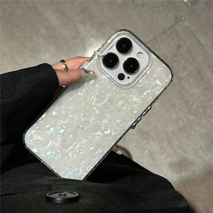 Luxury Glitter Shell Pattern Laser Case For iPhone 16 Pro Max 15 14 Plus 13 12 11 Aurora IMD Shockproof Protection Hard Cover