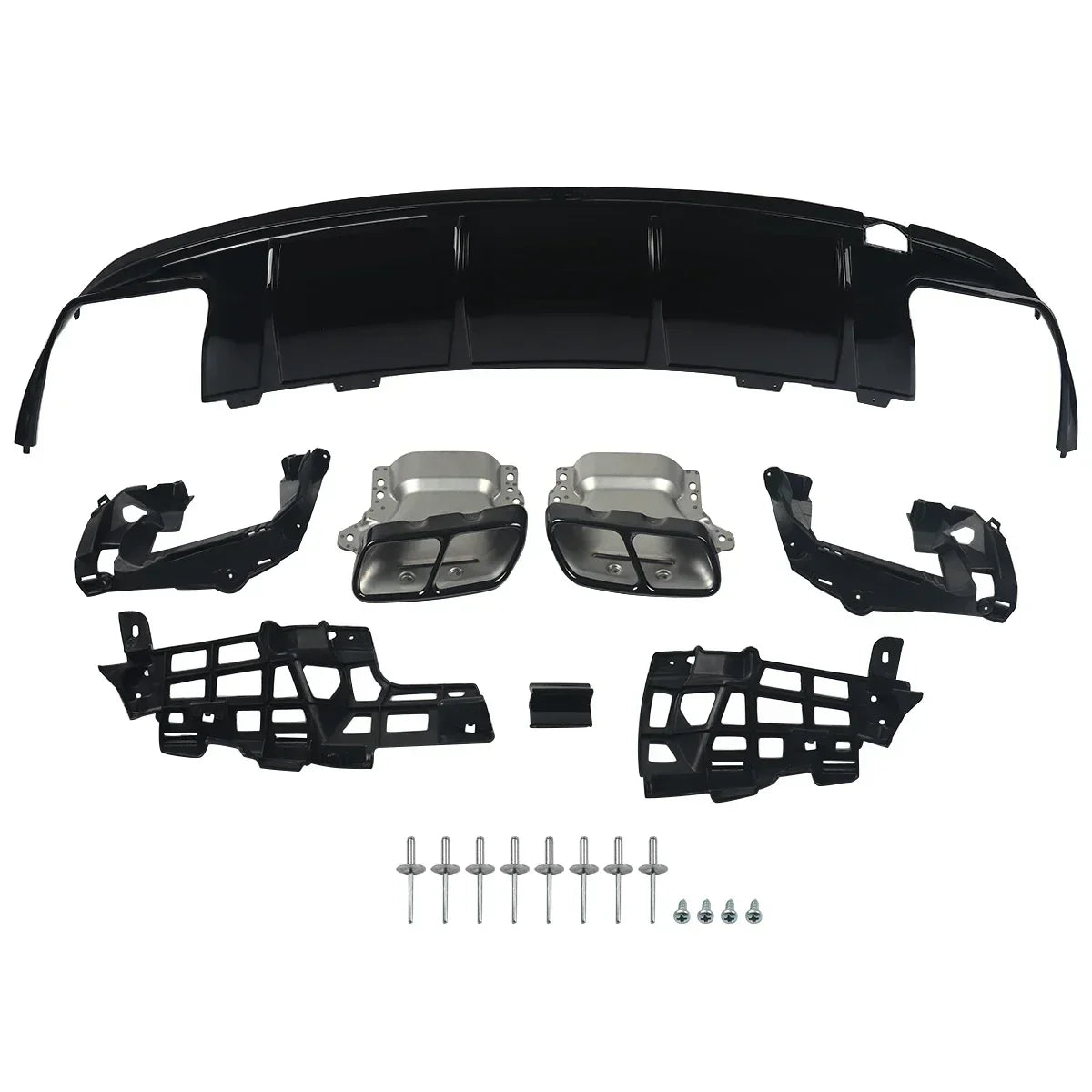 MagicKit For Mercedes Benz  AMG W117 C117 X117 Rear Diffuser With Exhaust Tailpipes CLA260 CLA45 Rear Bumper Lip Gloss Black