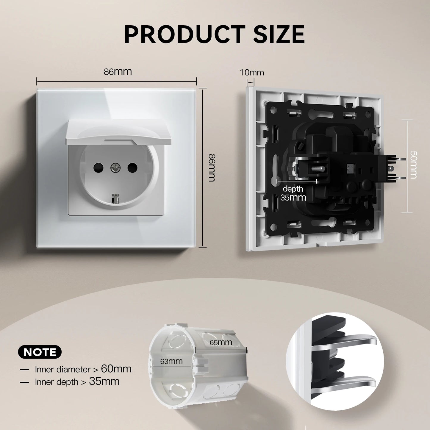 BSEED EU Standard Wall Electric Socket With Cover 16A Bathroom Power Sockets Outdoor Outlet Waterproof Glass Panels E Series