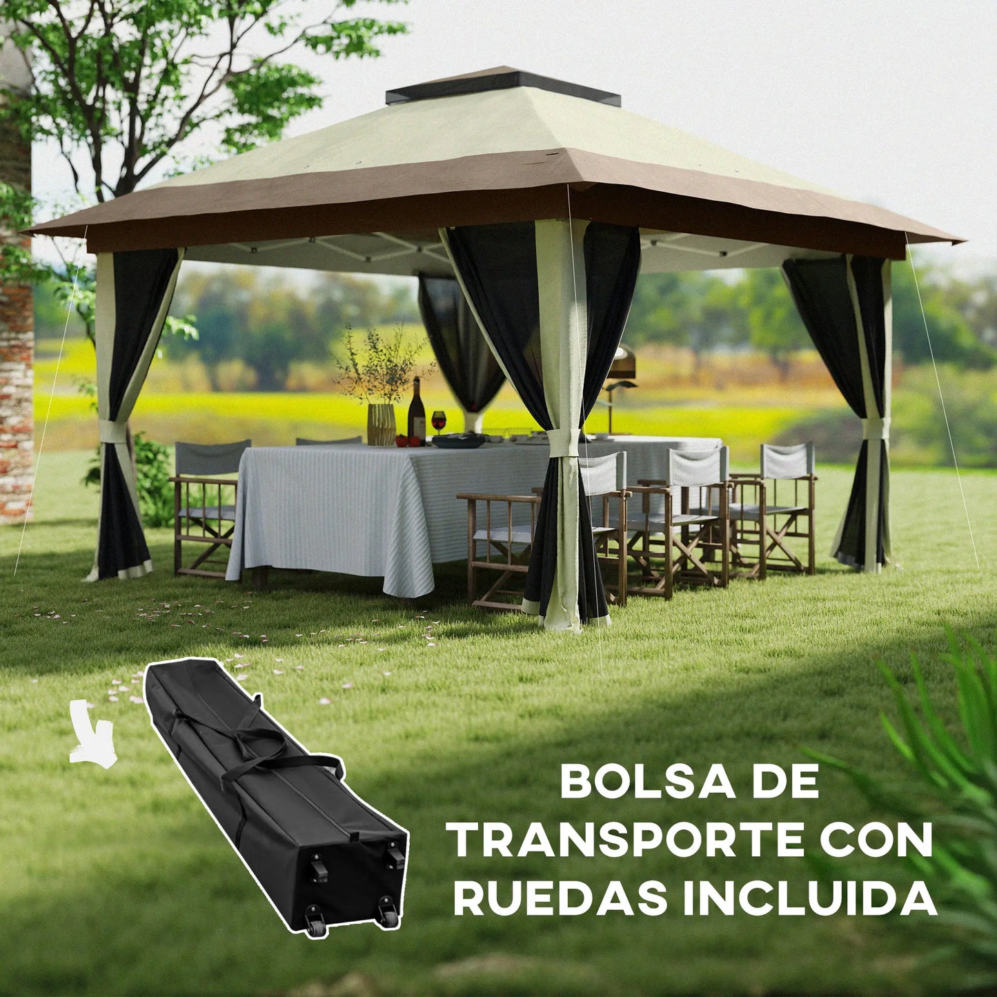 Outsunny 3,6x3,6 m folding tent with 4 side walls anti-UV mesh