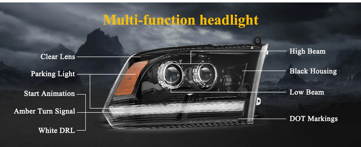 1pcs Full LED Headlight Fit for 2009-2018 Dodge Ram 1500 2500 3500 Sequential Turn Signal&DRL Headlights