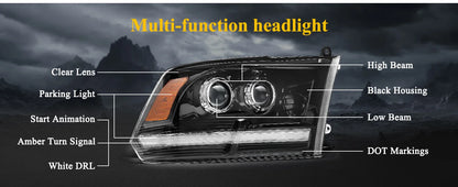 1pcs Full LED Headlight Fit for 2009-2018 Dodge Ram 1500 2500 3500 Sequential Turn Signal&DRL Headlights
