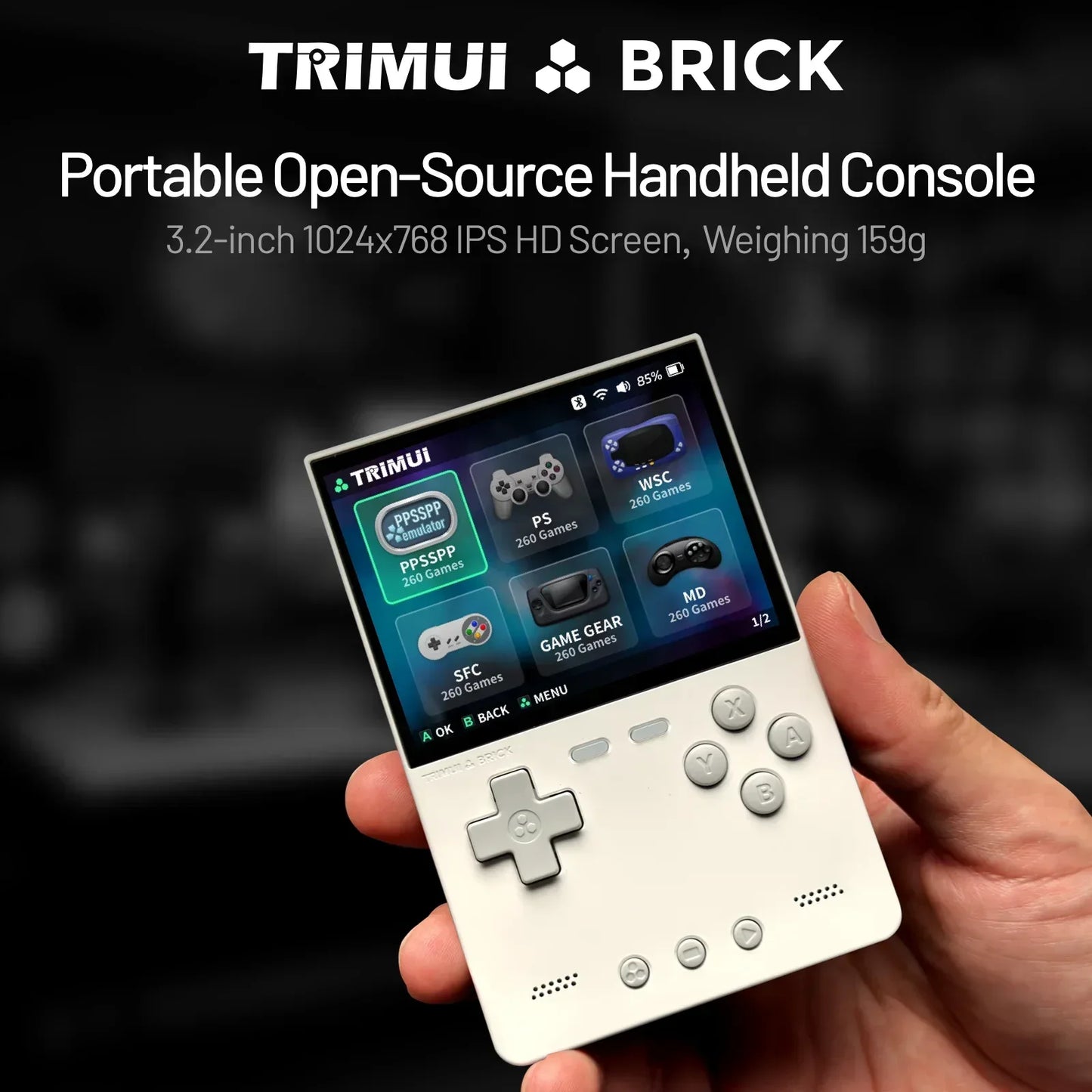 TRIMUI BRICK Handheld Game Console 3.2'' IPS Screen Linux System Trimui UI Metal Back Panel LED Lighting Retro Video Console