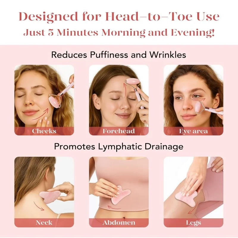 Facial roller and gua sha set, facial massage tools for skincare, relaxation, home beauty, and daily use