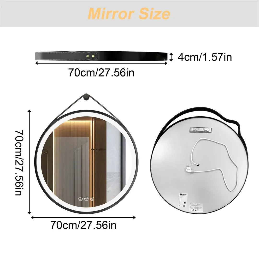LUVODI 32-Inch Large Round Bathroom Mirror with LED Lights Black Frame Touch Sensor Lighted Mirror for Bathrooms