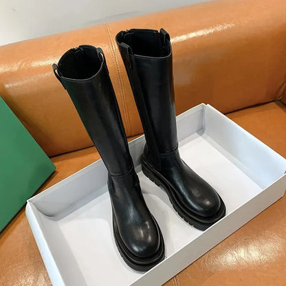New Platform Women Knight Long Boots Fashion Warm Fur Shoes Autumn Winter Square Heels Ladies Knee High Boots Zapatos Mujer