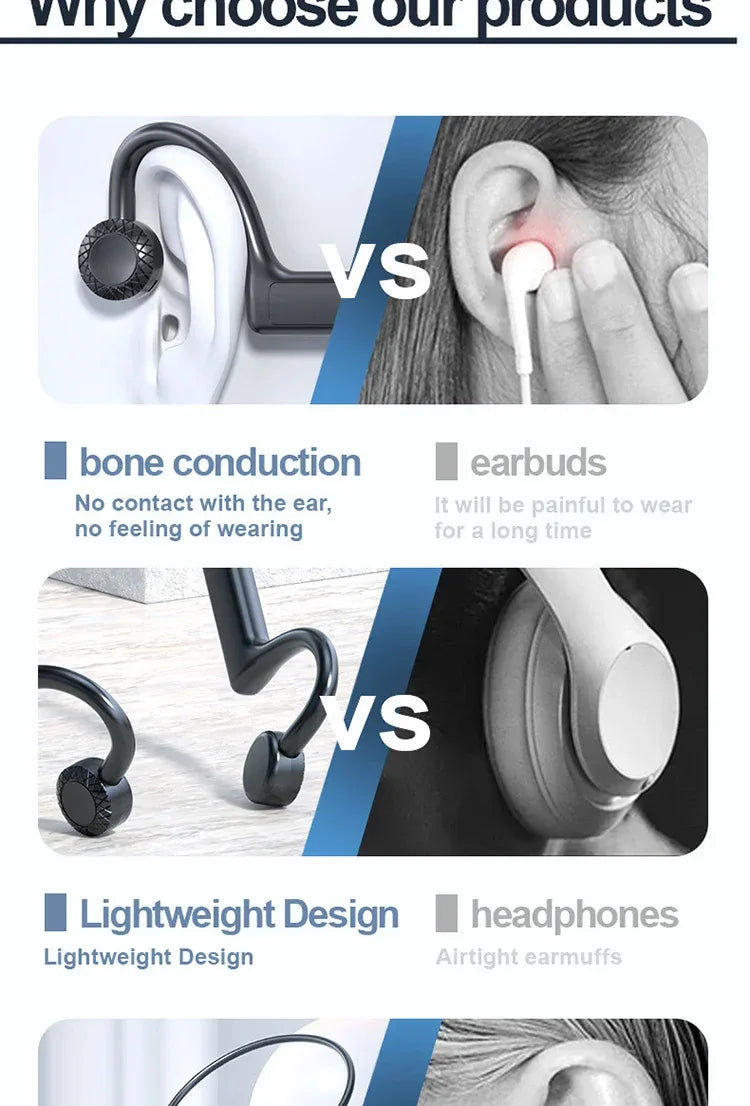 KS-19 Bone Conduction Headphones Bluetooth V5.1 Wireless Headset Sports Neckband Earphones Ear Hook For Workouts Running Driving