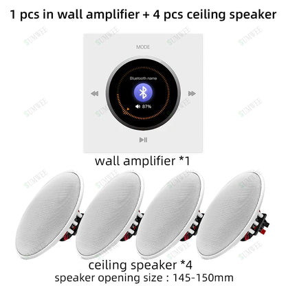Home audio Wall power Amplifier Mini Stereo Background Music control Panel Bluetooths sound player System with Ceiling speakers