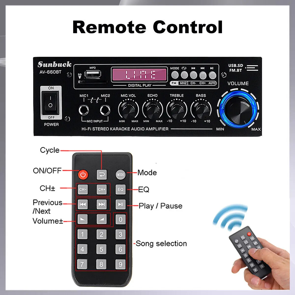 AK35/AV-660BT Audio Power Amplifiers 2 Channel Bluetooth-Compatible HIFI Sound Amplificador 110/220V Home Theater Sound System