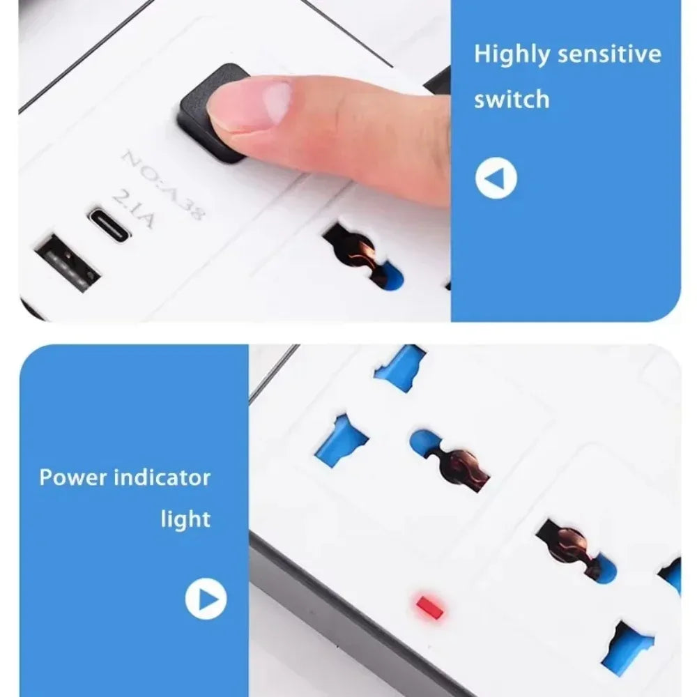Universal Power Strip AC Outlet With Extension Cable Type C USB Ports Charger Electrical Socket For iPhone POCO Samsung Xiaomi