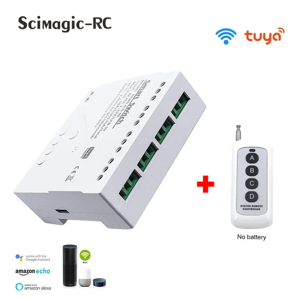 Tuya Smart Home 4CH Relay Module AC/DC 7-32V AC 220V 10A Wifi Switch 4 Channels RF433 Receiver Work With Vioce Alexa Google Home
