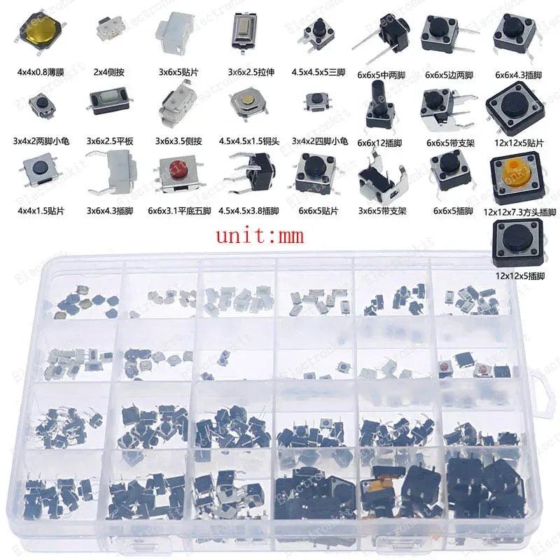 Micro Switch types kit push button tact switch reset mini leaf switch on-off power SMD dip 2x4 3x6 4x4 6 12x12 DIY set