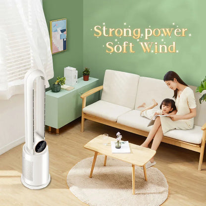 Smart Home Air Cooling Fan with Tower-Installable Bladeless Design Includes Air Purifier for Household Use