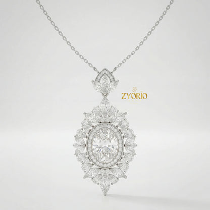 Gold Oval Halo Cluster Diamond Pendant Necklace Women Brilliant Diamond Link Chain Jewelry for Engagement Wedding Anniversary