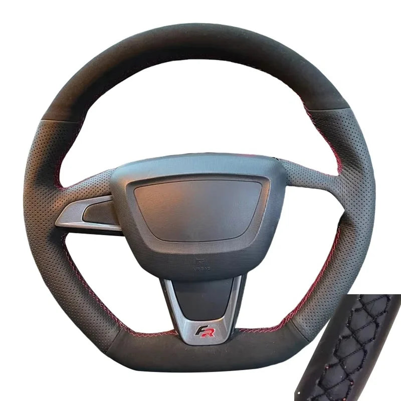 Hand Sewing Soft Suede Car Steering Wheel Cover For Seat Ibiza(6J)(FR/CUPRA) 2015 Mii FR Leather Original Steering Wheel Braid by PDG ibma
