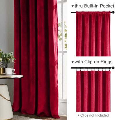 Luxury Velvet Blackout Curtain [1 Panel] Soundproof Room Darkening Drapery Heavyweight Soft Window Panel for Bedroom & Theater