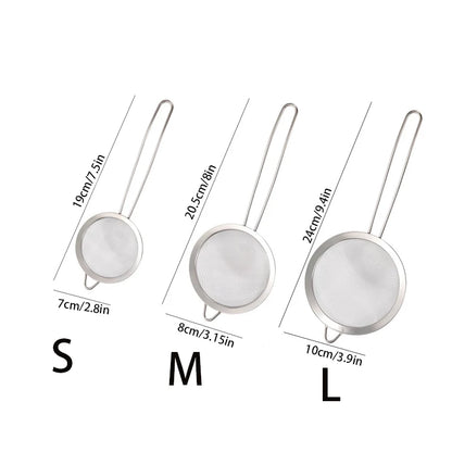 3pcs Stainless Steel Fine Mesh Strainer With Sturdy Handle And Hook, Colander Sifter For Juice Soy Milk, Kitchen Tools