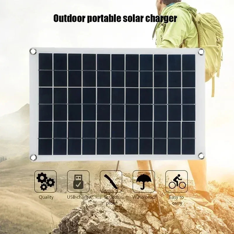 18V Solar Panel 100W + Dual USB Waterproof Outdoor Hiking Camping Portable Battery Mobile Phone Charging Bank Chargings Panels