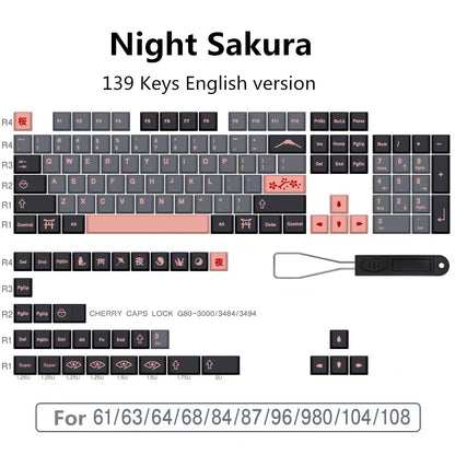 GMK Night Sakura Keycap 139/156 Keys DYE SUB Cherry Profile PBT Japanese/Korean/Russian/Abnt2/DE/ES/FR For Mechanical Keyboard