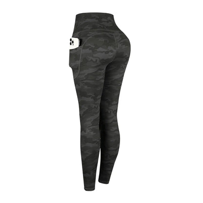 Women Camouflage Printing Leggings with Pockets High Waist Elastic Fitness Tights Outdoors Running Pants
