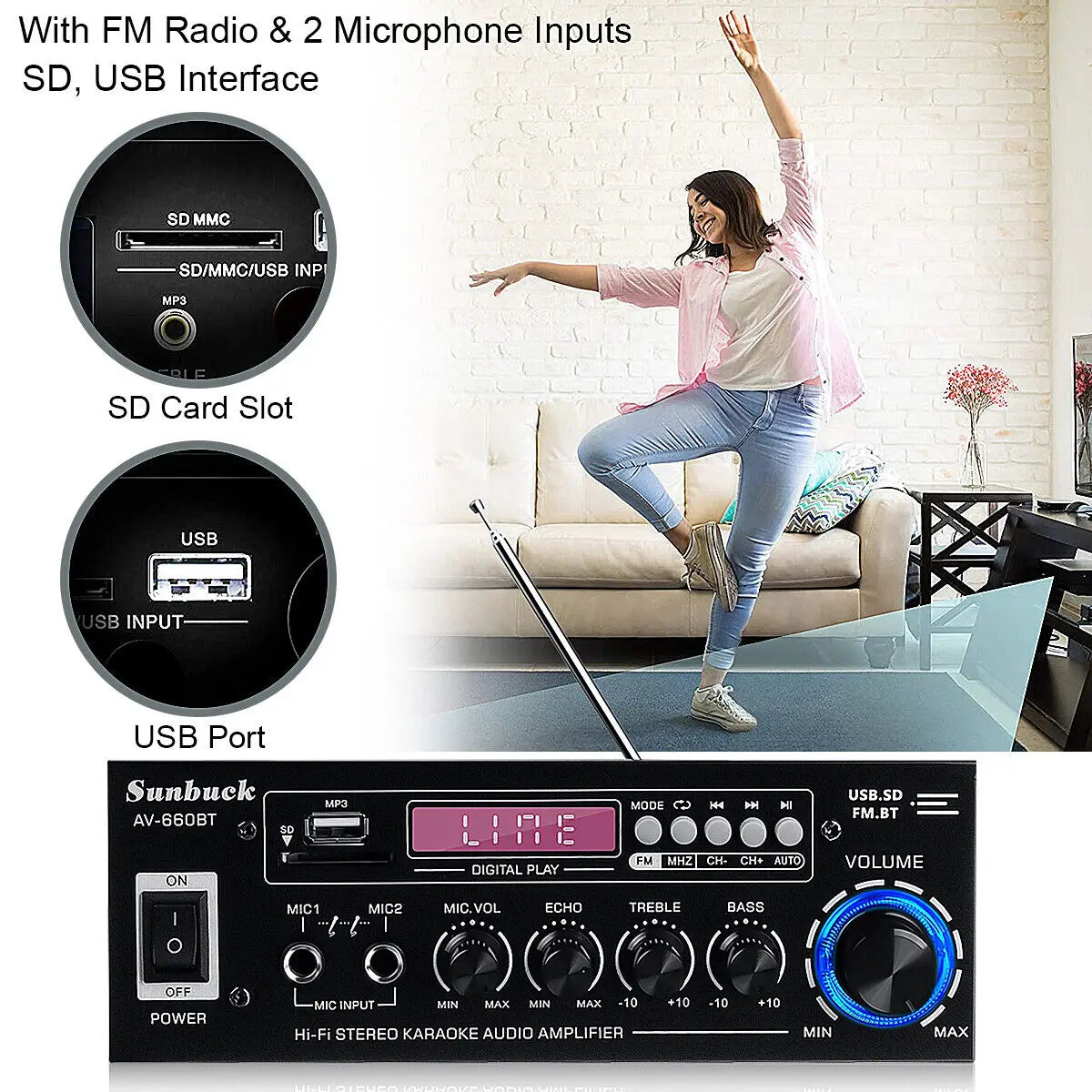 AK35/AV-660BT Audio Power Amplifiers 2 Channel Bluetooth-Compatible HIFI Sound Amplificador 110/220V Home Theater Sound System
