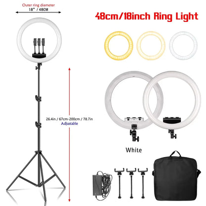SH Ring Light 18inch Kit 36W 6500K Professional LED Control Stand Phone Holder Tube  Bag for Tattoo Lash Extension Barber Light