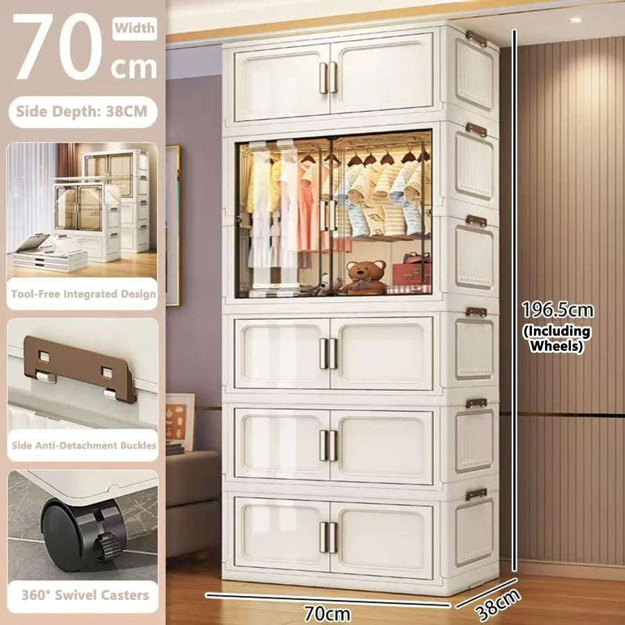 Multi-Functional Folding Storage Cabinet with Doors White/Black/Gray for Home Office Kitchen Bathroom Organizer