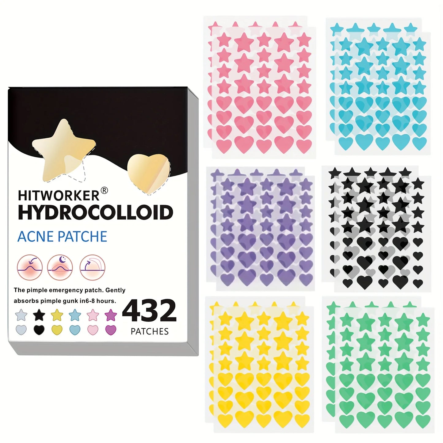432 Patchs Anti-Boutons Colorés en PE, Mignons Patchs Anti-Boutons en Forme d'Étoile, Invisibles et Efficaces