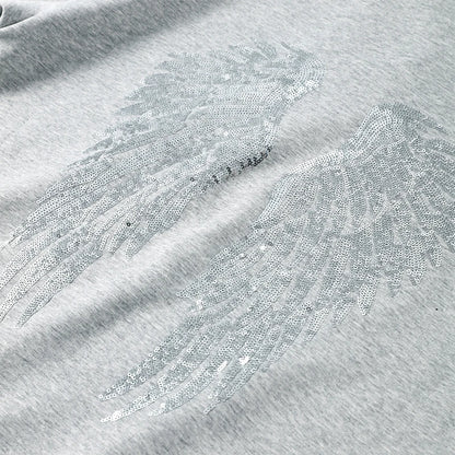 Casual Sequined Angel Wings Oversized Hoodie Women Loose Grey Long Sleeve Street Warm Pullover 2025 Winter Lady Daily Wear New