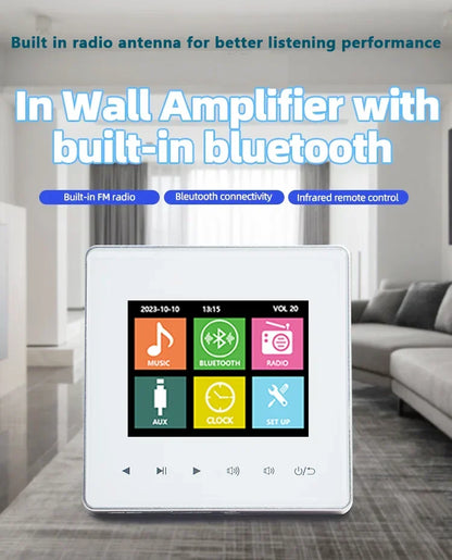 2.8inch Bluetooth Wall Amplifier Touch Screen Mini Stereo Amp Home Theater Sound System Audio Support Fm Radio Aux for Residenti