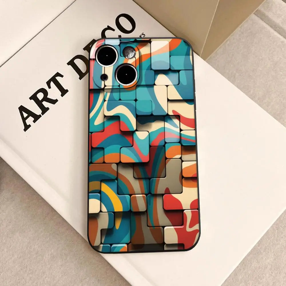 Men's cool creative cube Building Block IMD Phone Case FOR IPhone 16promax 14 11 12 Pro 8 7 15 Plus 13 Pro MAX XR XS Black Cover