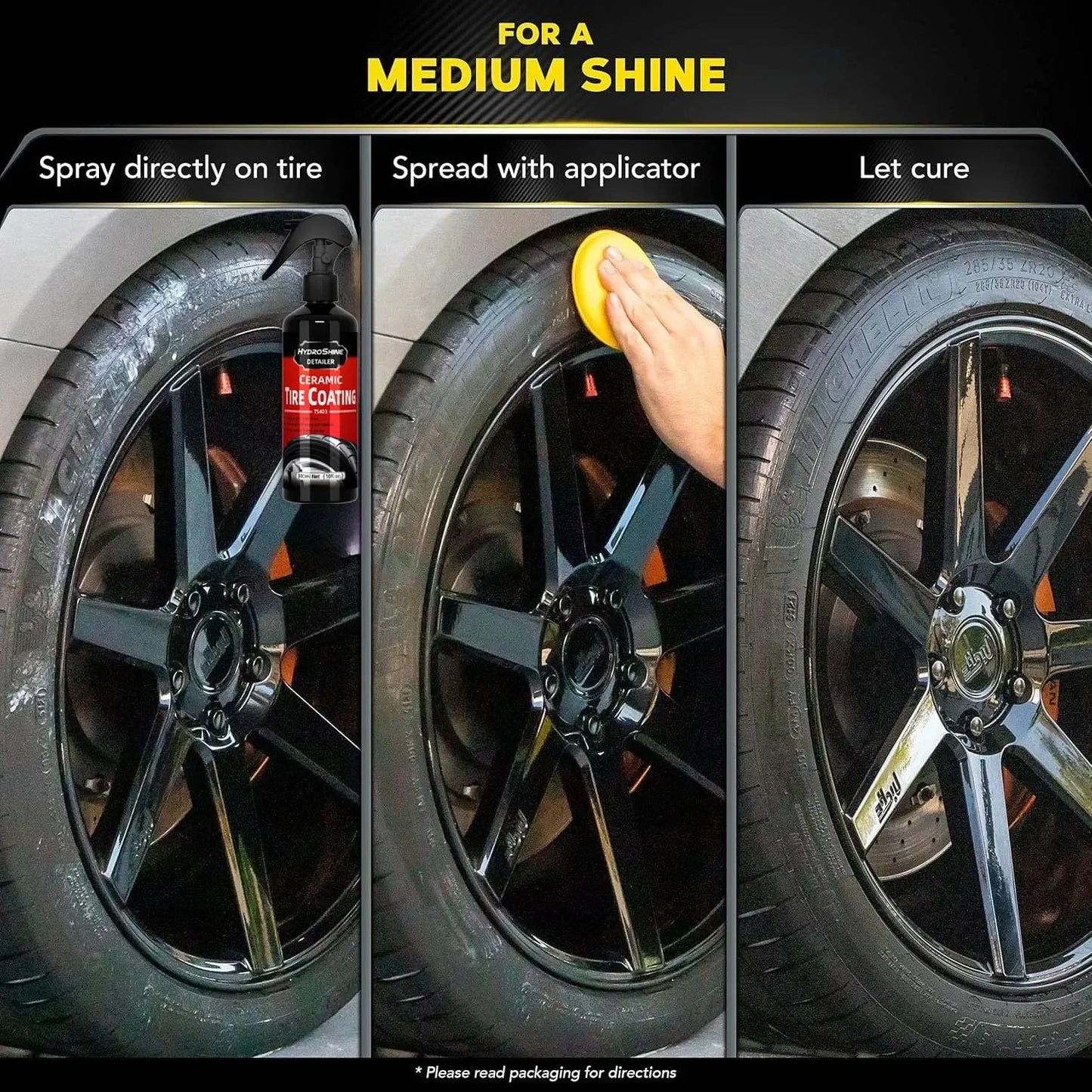 Hydroshine Ceramic Tire Coating Shine Spray Tyre Gloss Plastic Rubber Wheel Restorer  Long Lasting Hydrophobic Cleaner Seal Wax
