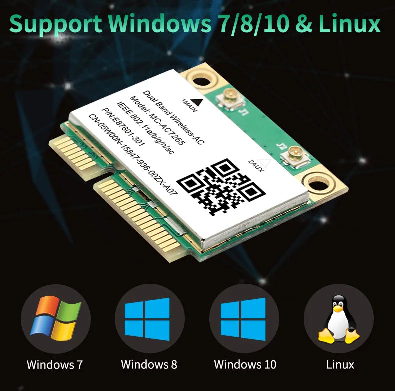 MC-AC7265 1200Mbps Bluetooth 4.2Mini PCI-E Interface 2.4G 5Ghz Wifi Card For Laptop