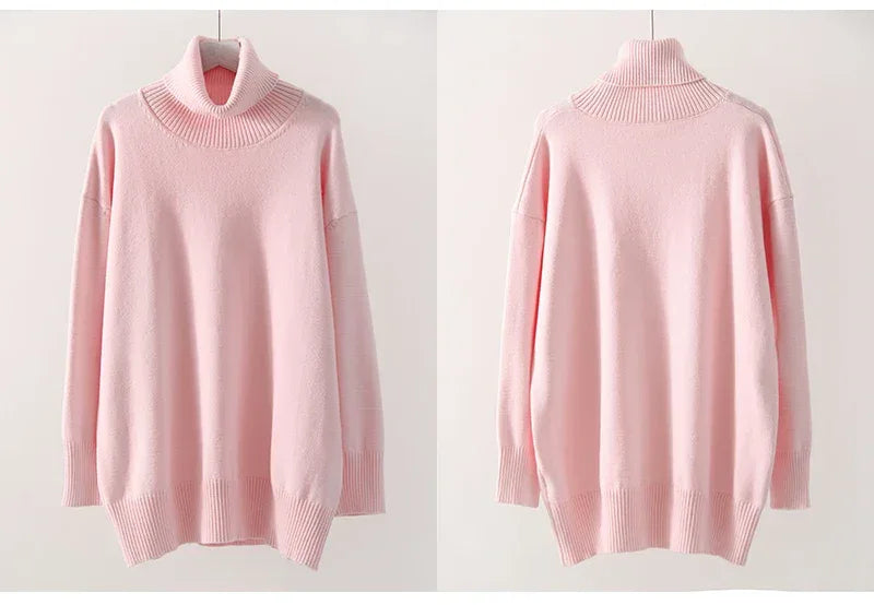 Winter Pink Turtleneck Sweaters Women Oversized Autumn Warm Women's Jumper Loose Basic White Turtleneck For Women Pullovers