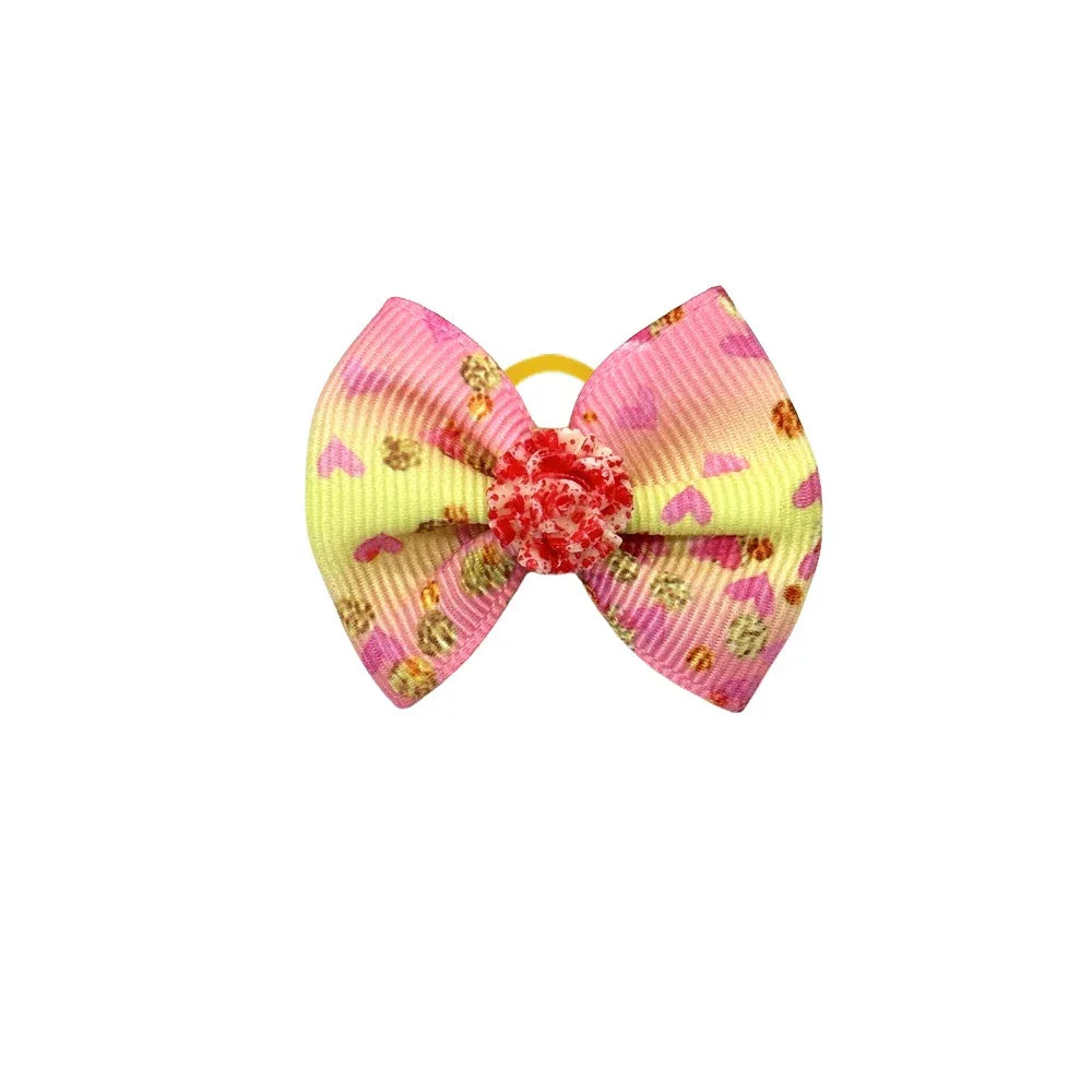 50/100pc Valentine's Day Dog Hair Accessories Diamond Dog Hair Bows Pink Love Style Pet Dog Ribbon Bow Rubber Bands Dog Supplies