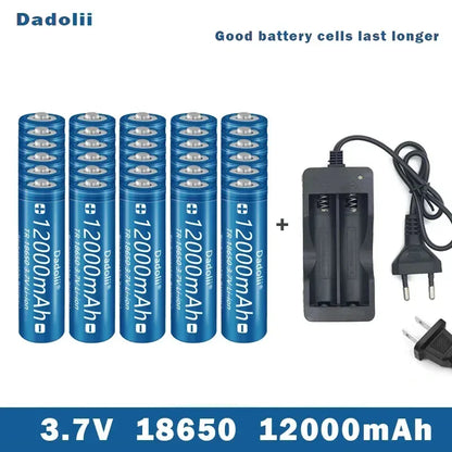 18650 Battery Rechargeable Battery 3.7V 18650 12000mAh Capacity Li-ion Rechargeable Battery For Flashlight Torch Battery+Charger
