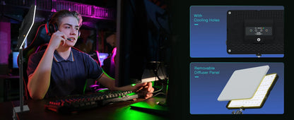 LED Desk Bi-Color Video Light RGB Streaming Key Light with Remote Control Dimmable Studio Light with Phone Holder Desk Stand